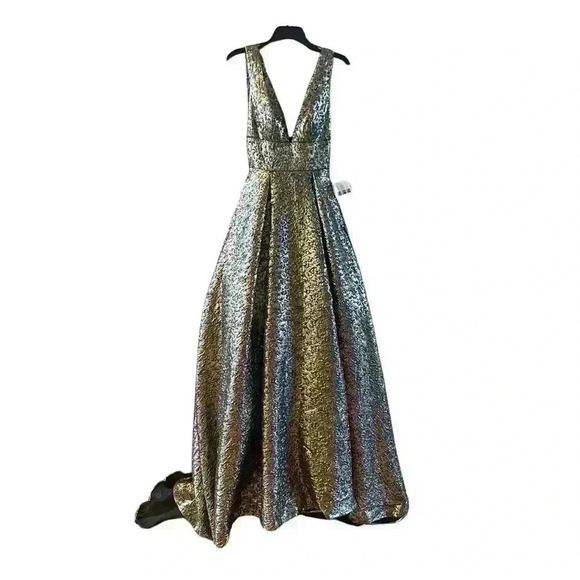 NEW MAC DUGGAL METALLIC JACQUARD ANTIQUE GOLD BALLGOWN sz 0 - Picture 7 of 16